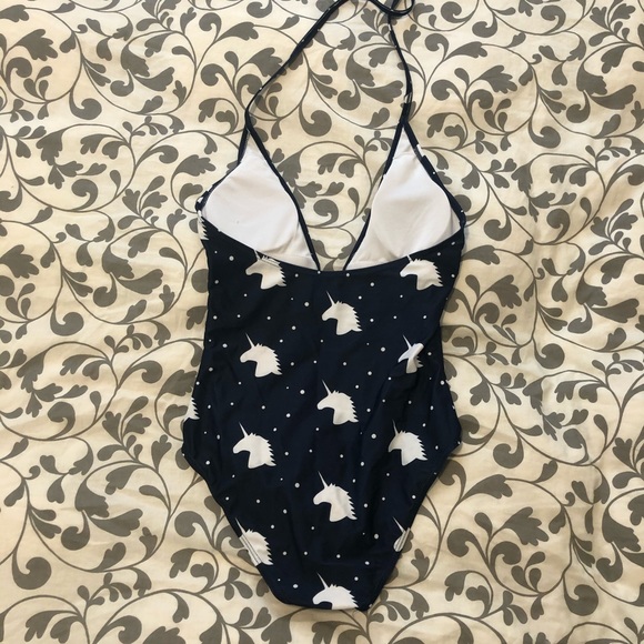 🛍 5 for $30 🛍 Deep-V Navy & Unicorns Swim Suit - Picture 3 of 5